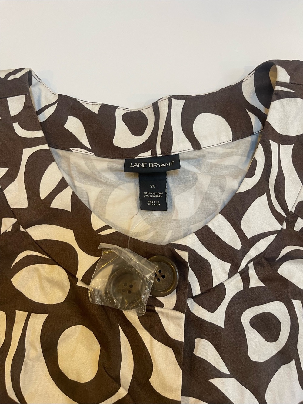 Lane Bryant Size 28 Brown & Cream Abstract Print Short Sleeve Jacket - Picture 4 of 6